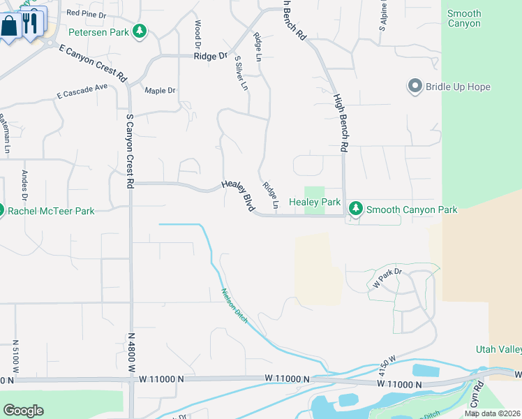 map of restaurants, bars, coffee shops, grocery stores, and more near 687 Healey Boulevard in Alpine