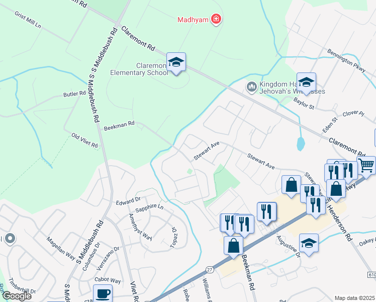 map of restaurants, bars, coffee shops, grocery stores, and more near 93 Caitlin Court in Franklin Township