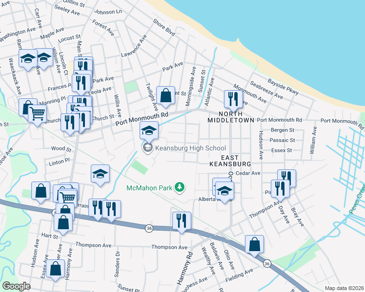 map of restaurants, bars, coffee shops, grocery stores, and more near 159 Morningside Avenue in Middletown Township