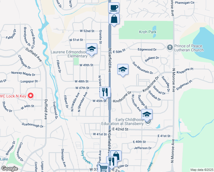 map of restaurants, bars, coffee shops, grocery stores, and more near 103 West 47th Place in Loveland