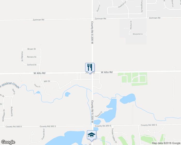 map of restaurants, bars, coffee shops, grocery stores, and more near 2104 County Road W 250 South in Kokomo