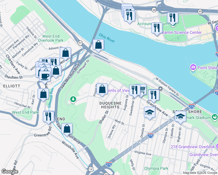 map of restaurants, bars, coffee shops, grocery stores, and more near 217 Republic Street in Pittsburgh