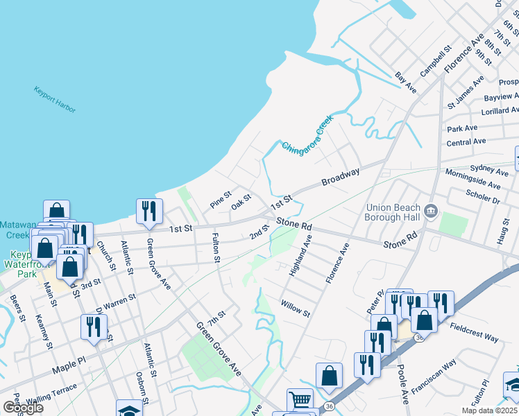 map of restaurants, bars, coffee shops, grocery stores, and more near 333 1st Street in Keyport