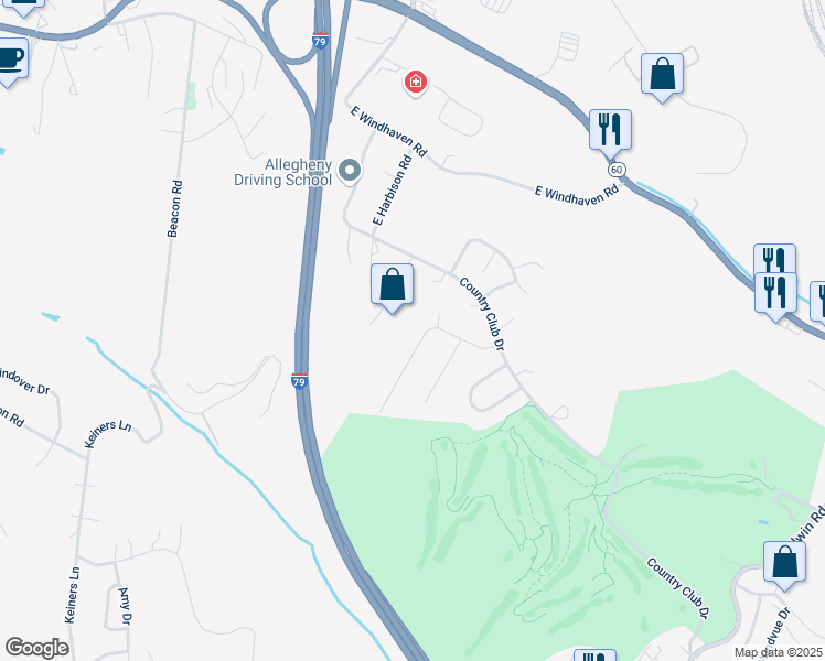 map of restaurants, bars, coffee shops, grocery stores, and more near 212 Foxburg Drive in Pittsburgh