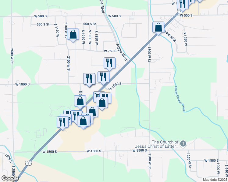 map of restaurants, bars, coffee shops, grocery stores, and more near 1781 West 1000 South in Vernal