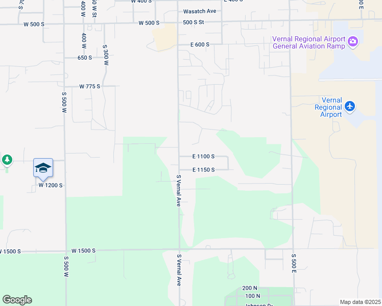 map of restaurants, bars, coffee shops, grocery stores, and more near 51 East 1100 South in Vernal