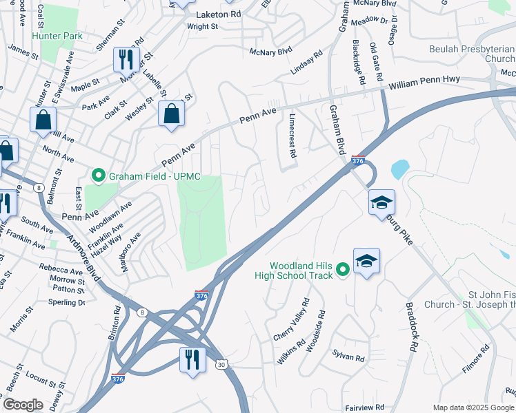 map of restaurants, bars, coffee shops, grocery stores, and more near 7347 Beacon Hill Drive in Pittsburgh