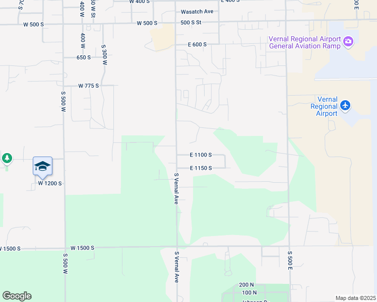 map of restaurants, bars, coffee shops, grocery stores, and more near 51 East 1100 South in Vernal
