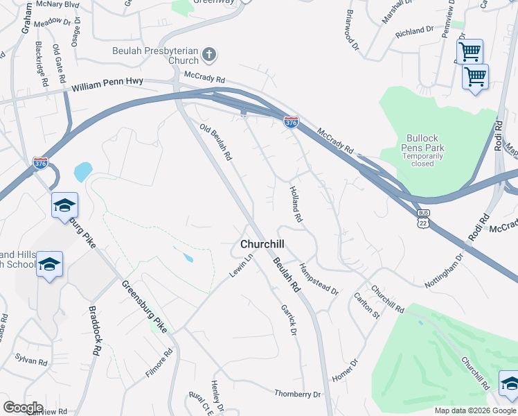map of restaurants, bars, coffee shops, grocery stores, and more near 1609 Old Beulah Rd in Pittsburgh