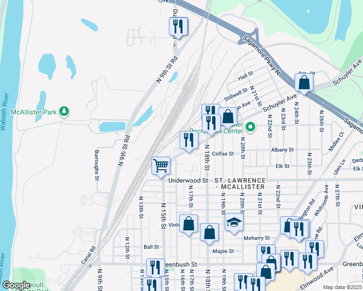map of restaurants, bars, coffee shops, grocery stores, and more near 1610 Schuyler Avenue in Lafayette