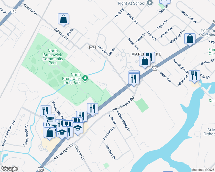 map of restaurants, bars, coffee shops, grocery stores, and more near 113 Dillion Court in North Brunswick