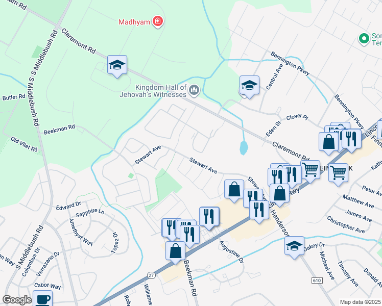 map of restaurants, bars, coffee shops, grocery stores, and more near 1 Daniel Drive in Franklin Township