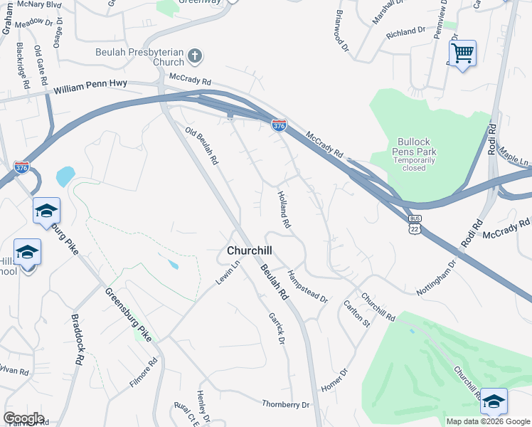 map of restaurants, bars, coffee shops, grocery stores, and more near 1619 Branning Road in Pittsburgh
