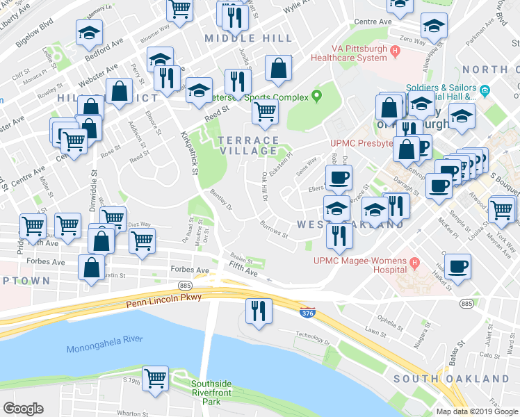 map of restaurants, bars, coffee shops, grocery stores, and more near 309 Burrows Street in Pittsburgh