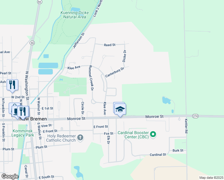 map of restaurants, bars, coffee shops, grocery stores, and more near 20 Kamman Circle in New Bremen