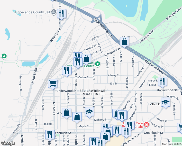 map of restaurants, bars, coffee shops, grocery stores, and more near 1914 Colfax Street in Lafayette