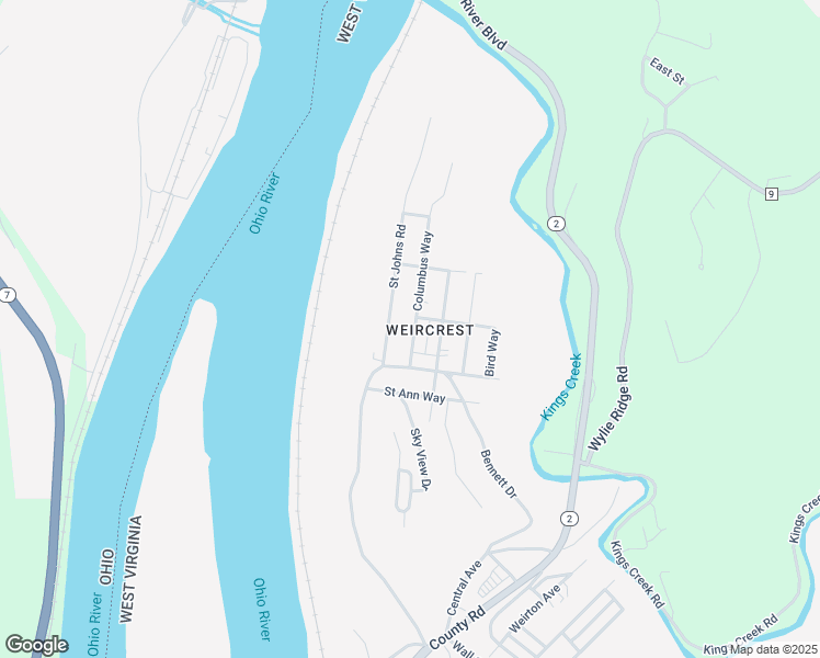 map of restaurants, bars, coffee shops, grocery stores, and more near 129 Columbus Way in Weirton
