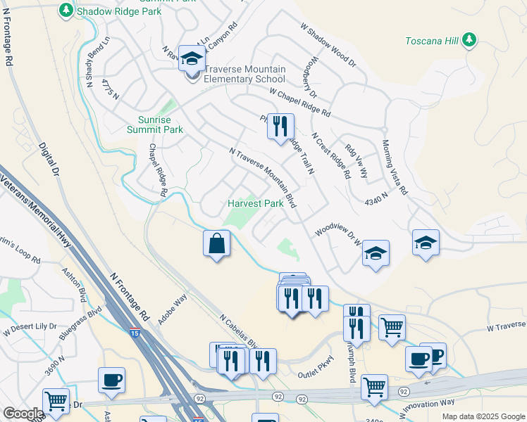 map of restaurants, bars, coffee shops, grocery stores, and more near 4205 Cresthaven Lane in Lehi