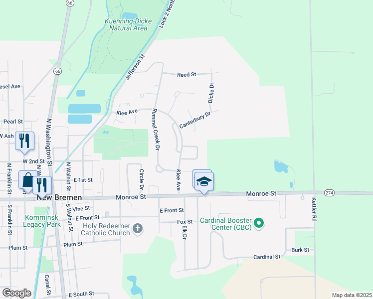 map of restaurants, bars, coffee shops, grocery stores, and more near 20 Kamman Circle in New Bremen