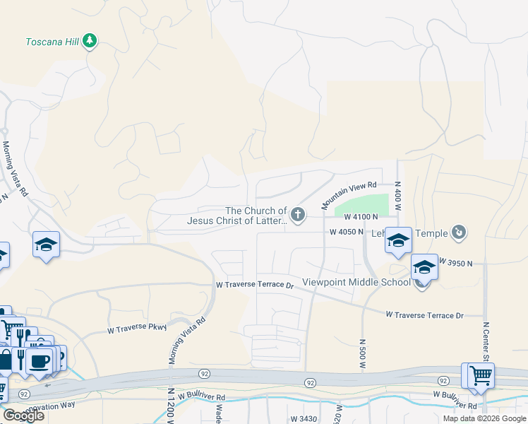 map of restaurants, bars, coffee shops, grocery stores, and more near 882 Spring Dew Lane in Lehi