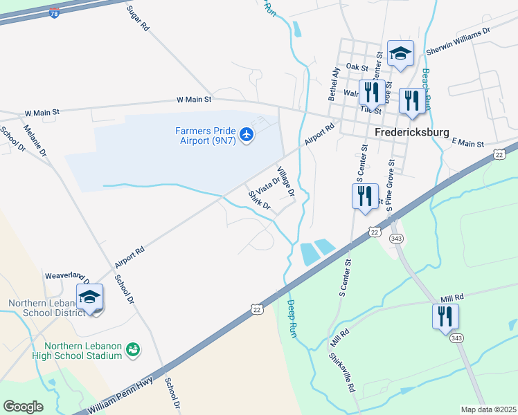 map of restaurants, bars, coffee shops, grocery stores, and more near 22 Shirk Drive in Fredericksburg