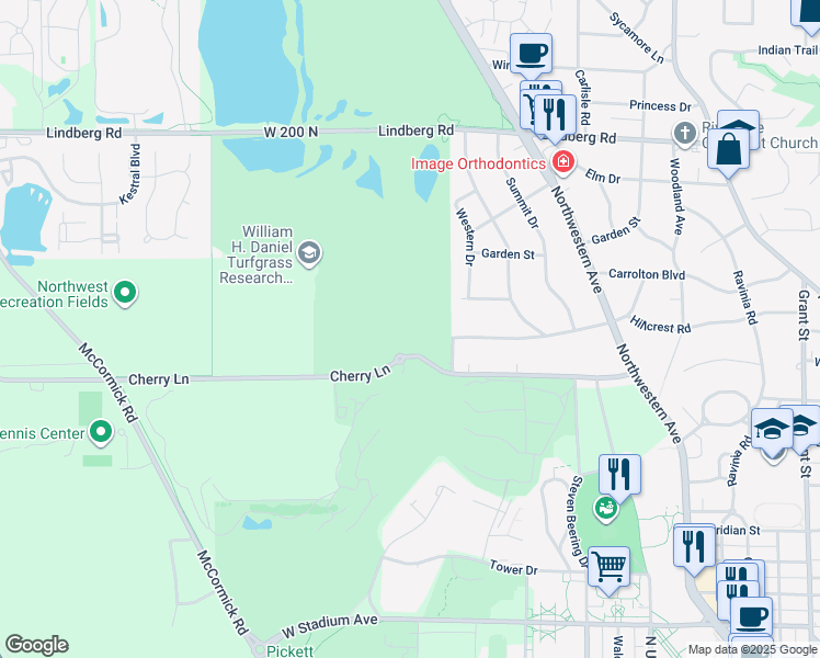 map of restaurants, bars, coffee shops, grocery stores, and more near in West Lafayette