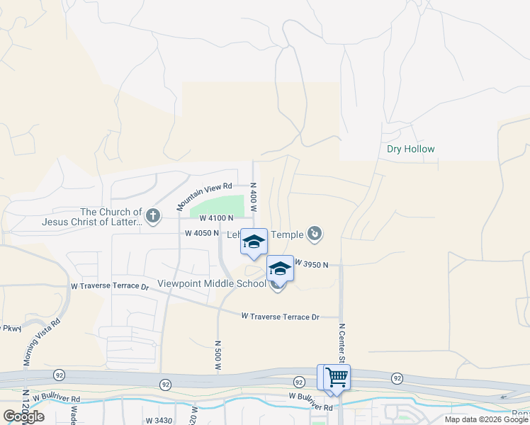 map of restaurants, bars, coffee shops, grocery stores, and more near 4233 Braiken Ridge Drive in Lehi