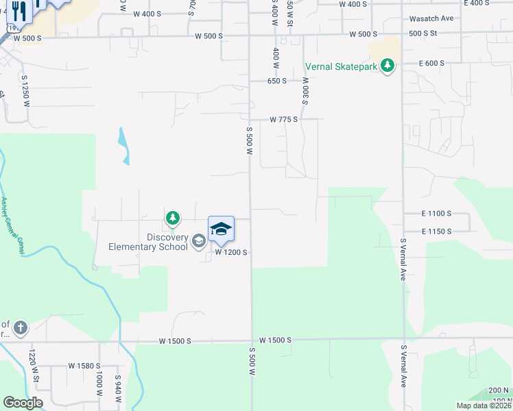 map of restaurants, bars, coffee shops, grocery stores, and more near 1063 South 500 West in Vernal