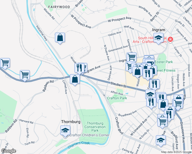 map of restaurants, bars, coffee shops, grocery stores, and more near 230 West Steuben Street in Pittsburgh