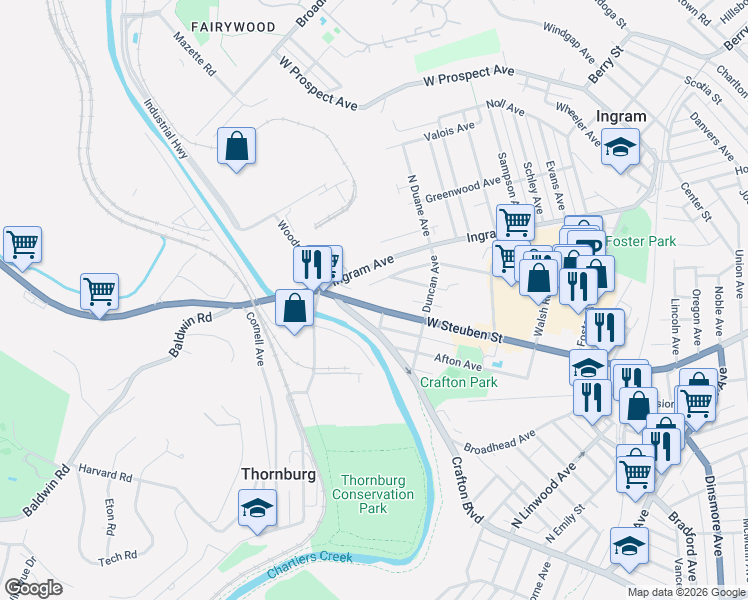 map of restaurants, bars, coffee shops, grocery stores, and more near 230 West Steuben Street in Pittsburgh