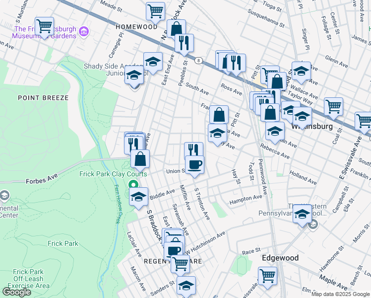 map of restaurants, bars, coffee shops, grocery stores, and more near 535 Virgil Way in Pittsburgh