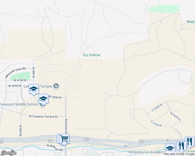 map of restaurants, bars, coffee shops, grocery stores, and more near 4259 North 325 East in Lehi