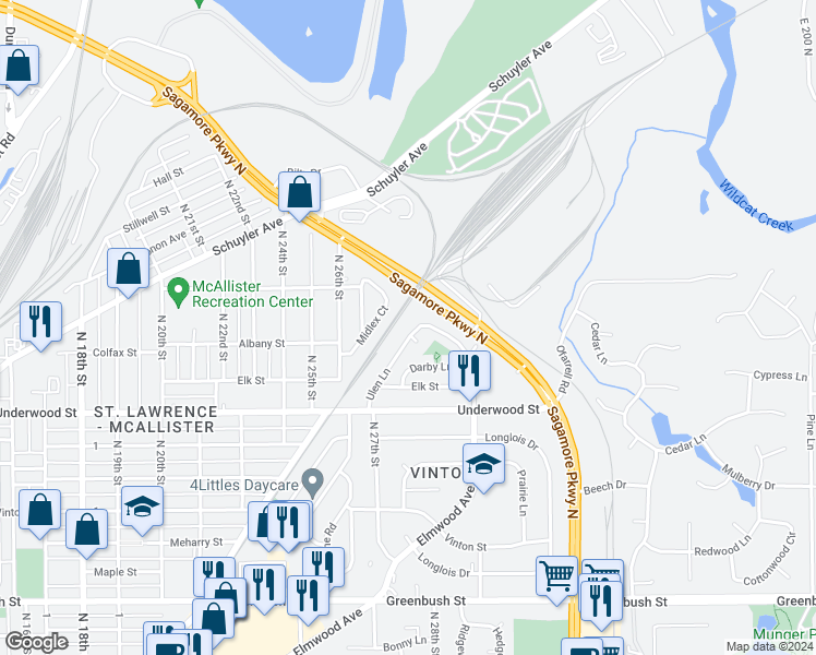 map of restaurants, bars, coffee shops, grocery stores, and more near 2142 Ulen Lane in Lafayette