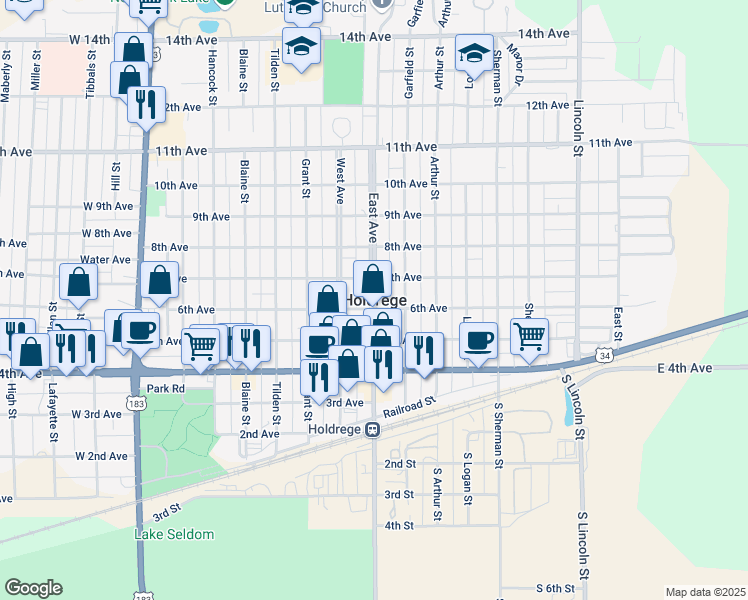 map of restaurants, bars, coffee shops, grocery stores, and more near in Holdrege