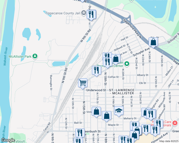 map of restaurants, bars, coffee shops, grocery stores, and more near 1610 Schuyler Ave in Lafayette