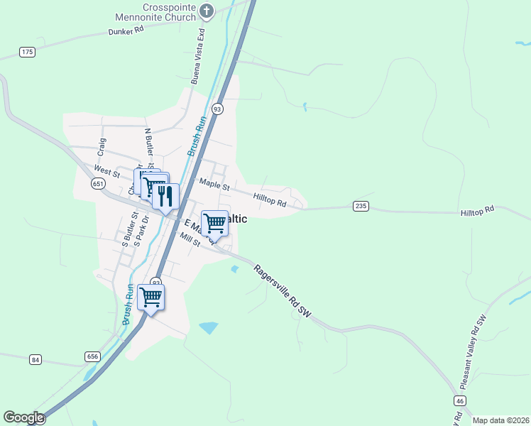 map of restaurants, bars, coffee shops, grocery stores, and more near 101 Baltic Haus Drive in Baltic