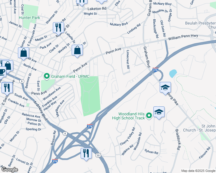map of restaurants, bars, coffee shops, grocery stores, and more near 7448 Lighthouse Point in Pittsburgh