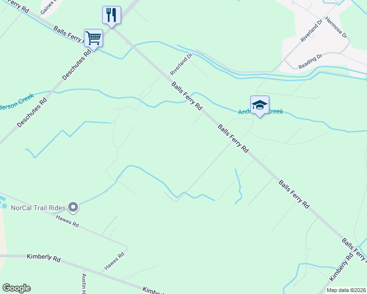 map of restaurants, bars, coffee shops, grocery stores, and more near 5340 Balls Ferry Road in Anderson