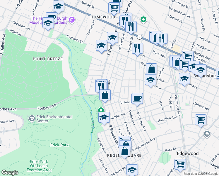 map of restaurants, bars, coffee shops, grocery stores, and more near in Pittsburgh