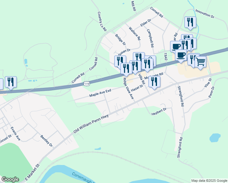 map of restaurants, bars, coffee shops, grocery stores, and more near 71 Apple Lane in Blairsville