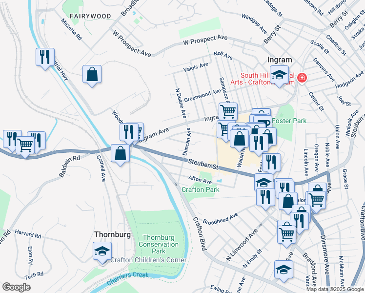 map of restaurants, bars, coffee shops, grocery stores, and more near 61 Duncan Avenue in Pittsburgh