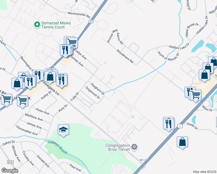 map of restaurants, bars, coffee shops, grocery stores, and more near 1310 Thomas Avenue in North Brunswick Township