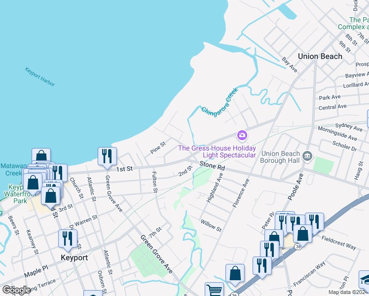 map of restaurants, bars, coffee shops, grocery stores, and more near 333 1st Street in Keyport