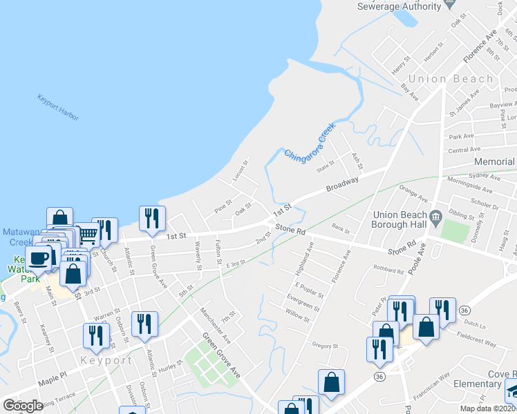 map of restaurants, bars, coffee shops, grocery stores, and more near 333 1st Street in Keyport