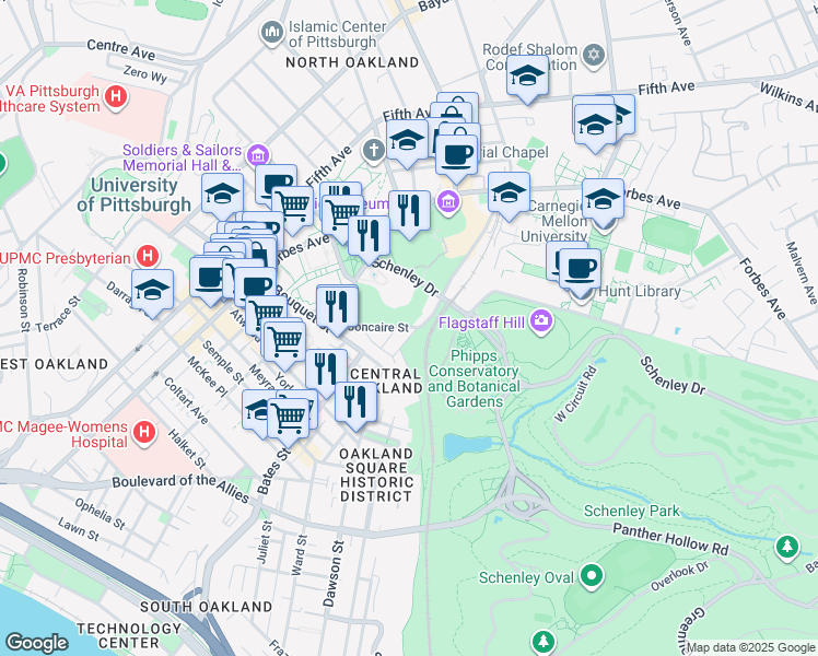 map of restaurants, bars, coffee shops, grocery stores, and more near 2 Boundary Street in Pittsburgh