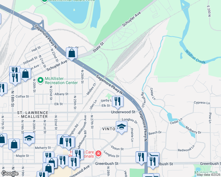 map of restaurants, bars, coffee shops, grocery stores, and more near 2151 Ulen Lane in Lafayette