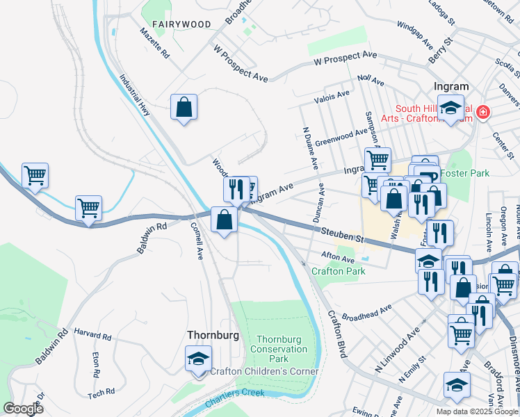 map of restaurants, bars, coffee shops, grocery stores, and more near 262 West Steuben Street in Pittsburgh