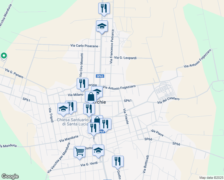 map of restaurants, bars, coffee shops, grocery stores, and more near 15 Via Giovanni Pascoli in Erchie