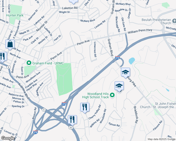 map of restaurants, bars, coffee shops, grocery stores, and more near 44 Barton Drive in Pittsburgh