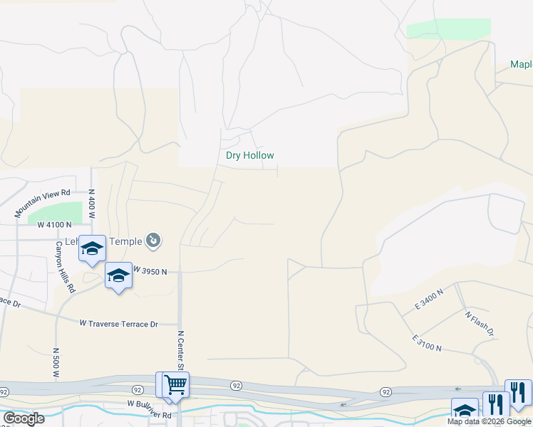 map of restaurants, bars, coffee shops, grocery stores, and more near 4275 North 325 East in Lehi